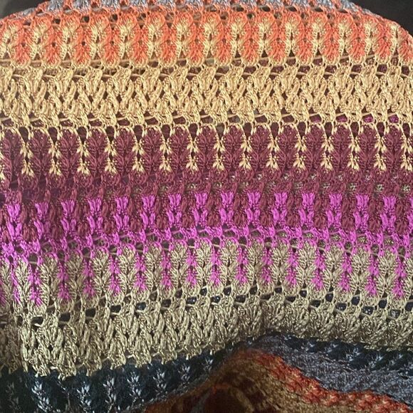 NWOT Nasty Gal Crochet Fuchsia Pink Tan Stripe Short Sleeve Maxi Dress - Picture 6 of 11